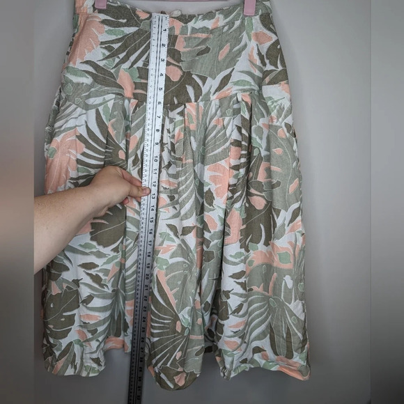 Vintage Garey Petites 100% Cotton A lIne Monstera Green Coral Floral Skirt 12 - Picture 9 of 10